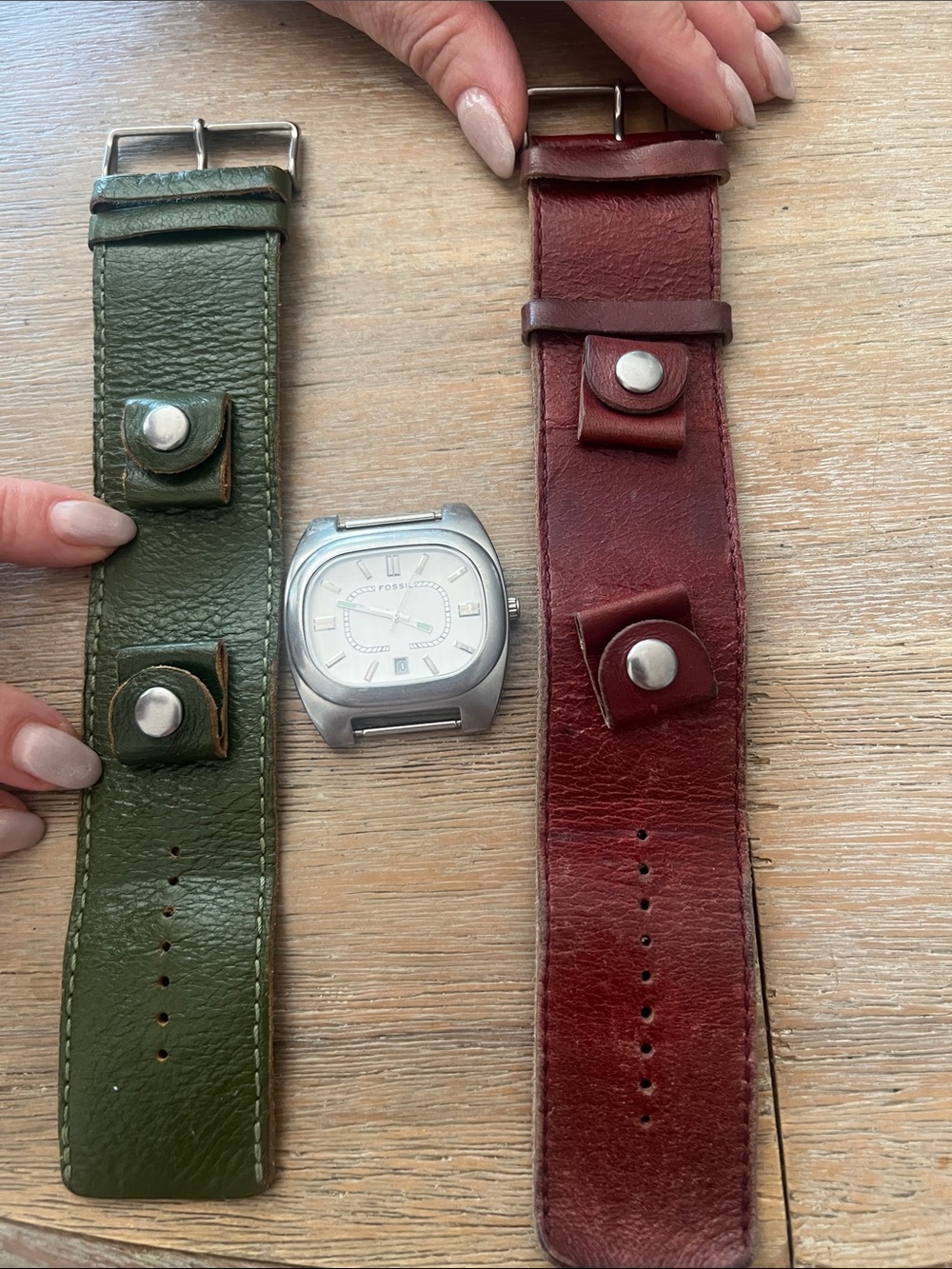 Vintage Fossil Men's Silver Stainless Steel Watch With Two Bands JR8555 BAW